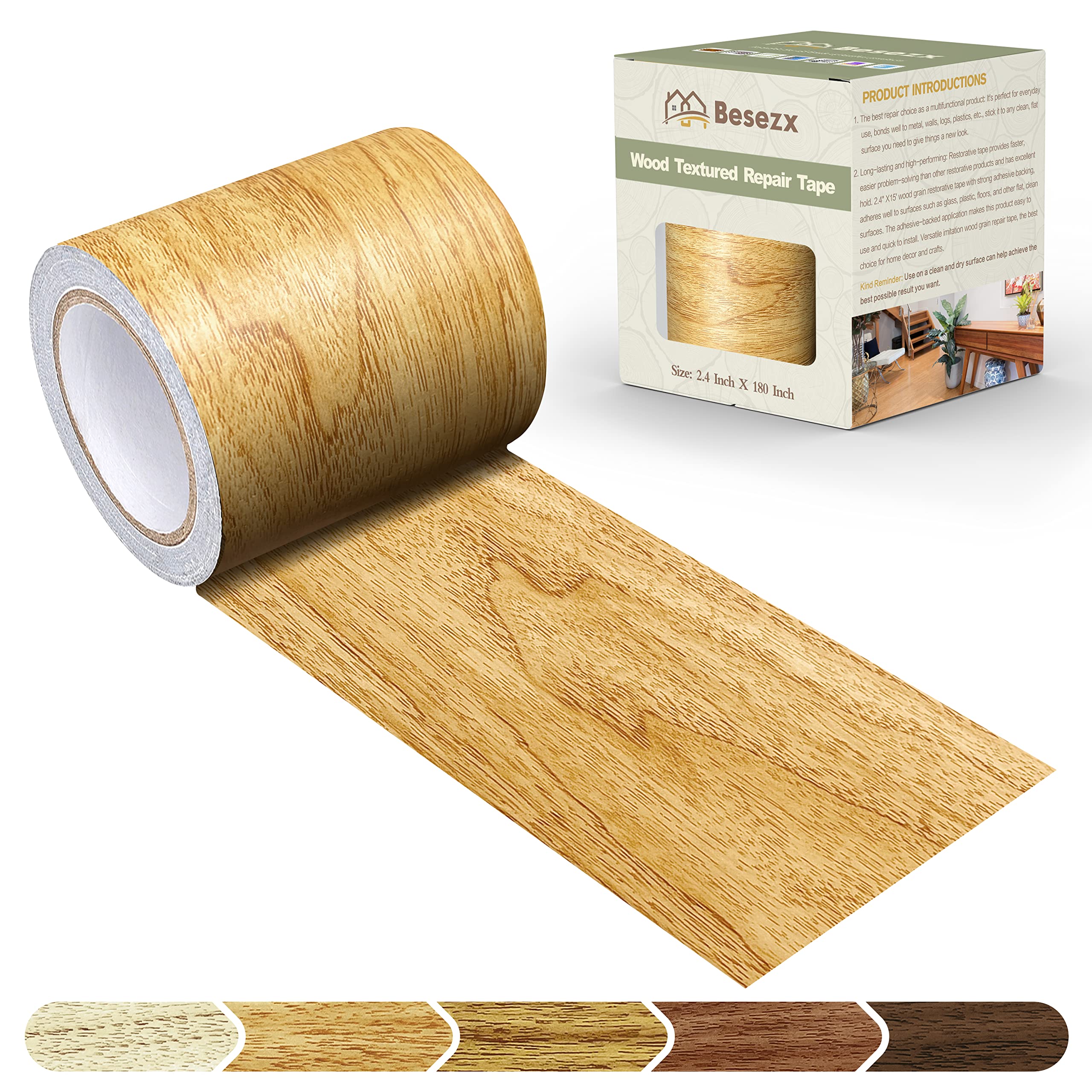 Photo 1 of Besezx Wood Grain Repair Tape, 2.4" X15', Self Adhesive Wood Grain Repair Patch for Tables, Chairs, Baseboards, Doors, Windows, Floors, All Kinds of Furniture Renovation, Handicraft DIY. (Natural oak)