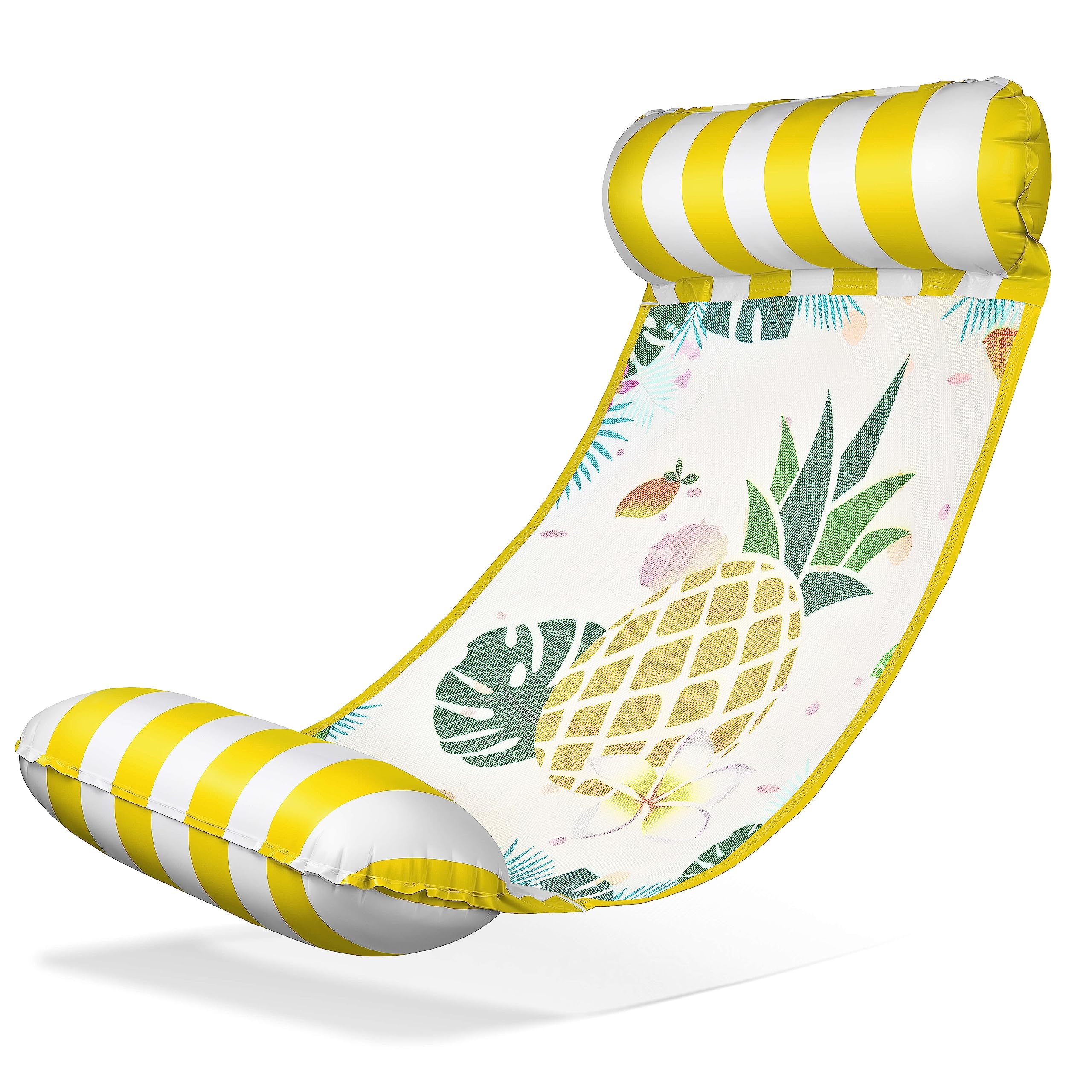 Balinco Inflatable Water Hammock Air Mattress with 2 Air Chambers & Nylon Net for Pool - Floatie Water Mattress Relax Lounger for Adults & Children - Summer Pool Accessories (Pineapple Yellow)