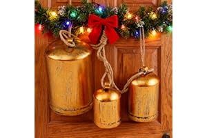 Christmas Bells Decorations - Set of 3 Harmony Cow Bells,Rustic Harmony Brass B ells for Decoration,Vintage Wall Hanging Bron