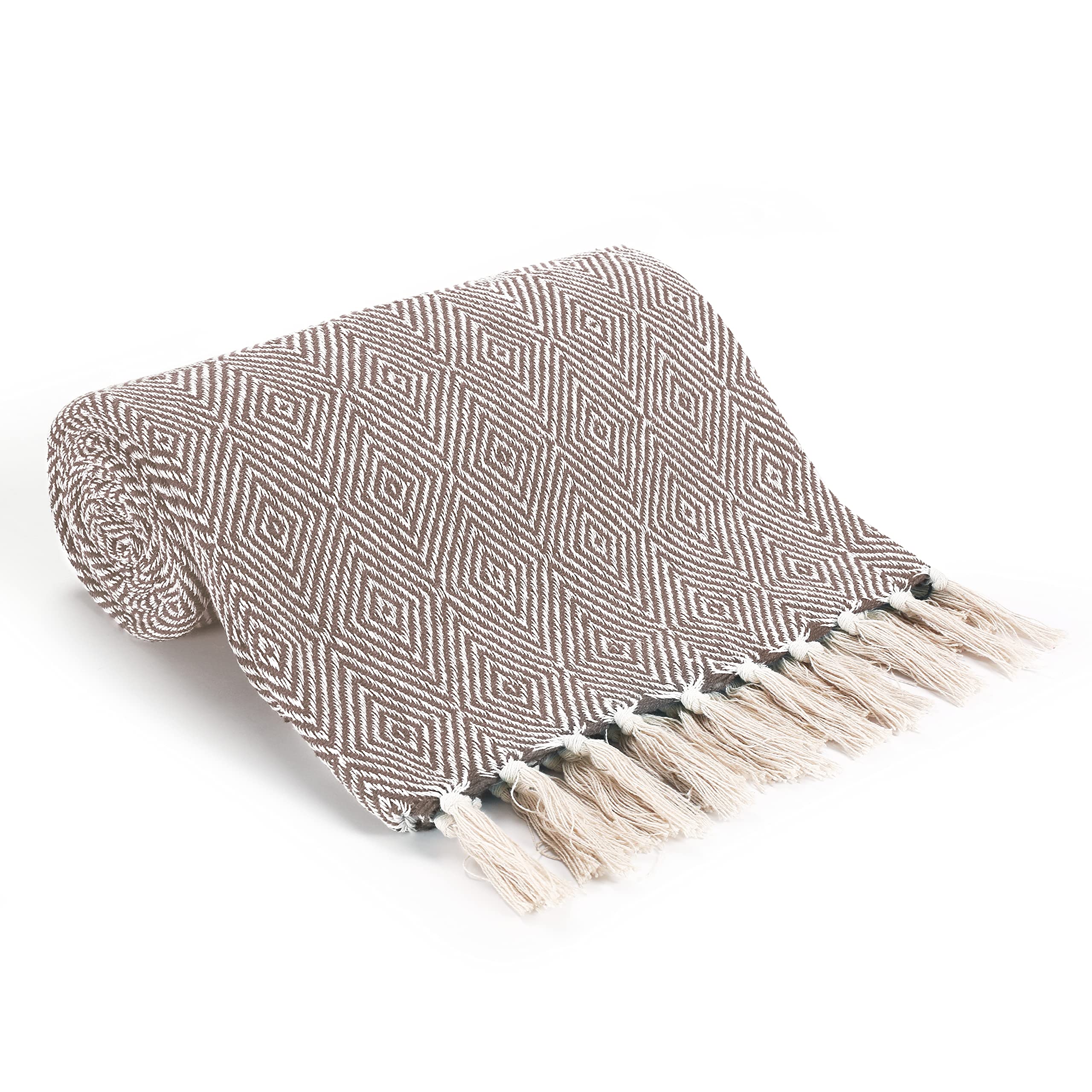 EHC Luxury Reversible Super Soft Cotton Diamond Large Throw For Sofa, Double Bed, Armchair - Beige, 150 x 200 cm