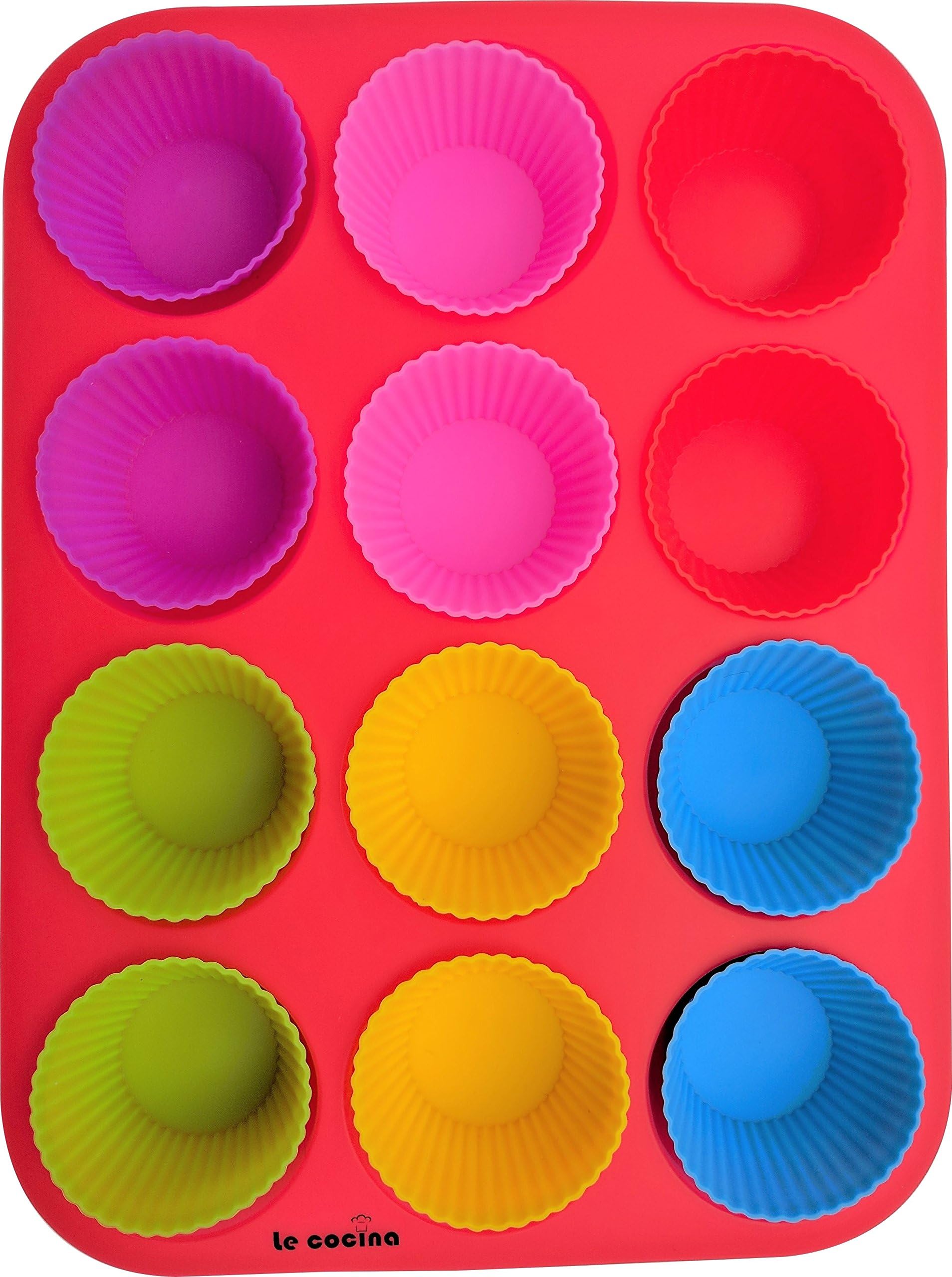 Le Cocina 12 cup Silicone Muffin Pan & 24 Cupcake Liners. Non-Stick, BPA Free, Safe & Easy to Clean