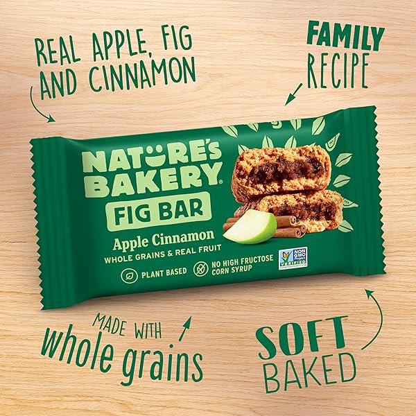 NATURE’S BAKERY WHOLE WHEAT FIG BARS, APPLE CINNAMON, REAL FRUIT, VEGAN, NON-GMO, SNACK BAR, 1 BOX WITH 12 TWIN PACKS (12 TWIN PACKS)