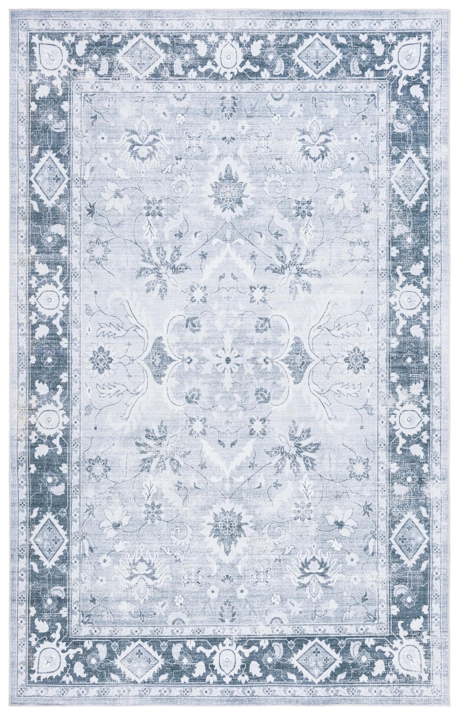 Safavieh Distressed Rug Ideal for High Traffic Areas - Machine Washable and Non Slip - Arizona Collection, Short Pile, in Grey and Ivory, 90 X 150 cm