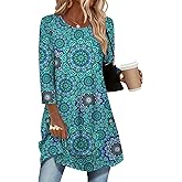 Zeagoo Women Tops 3/4 Sleeve Dressy Casual Plus Size Tunics to Wear with Leggings Swing Flare T-Shirt Loose Blouses