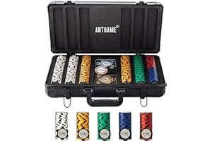 ARTGAME 14 Gram Clay Poker Chip Set for Texas Hold’em, 300Pcs Casino Style Chips, with K-Type Aluminum Case and Dealer Buttons.