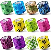12 Pieces 2 Inch Self Adhesive Bandage Vet Non Woven Elastic Cohesive Bandage Tattoo Supplies Grip Tape Athletic Tape Gauze Wrap for Sports, Wrist, Ankle and Pet Wrap (Animal and Camouflage)