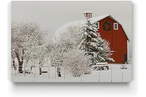 Renditions Gallery Vintage Abstract Prints for Home Decor Red Snowy Barn Christmas on the Farm Wall Hanging Picture & Prints for Bedroom Dining Living Room Office Home Kitchen Decor - 24"X32" LT18