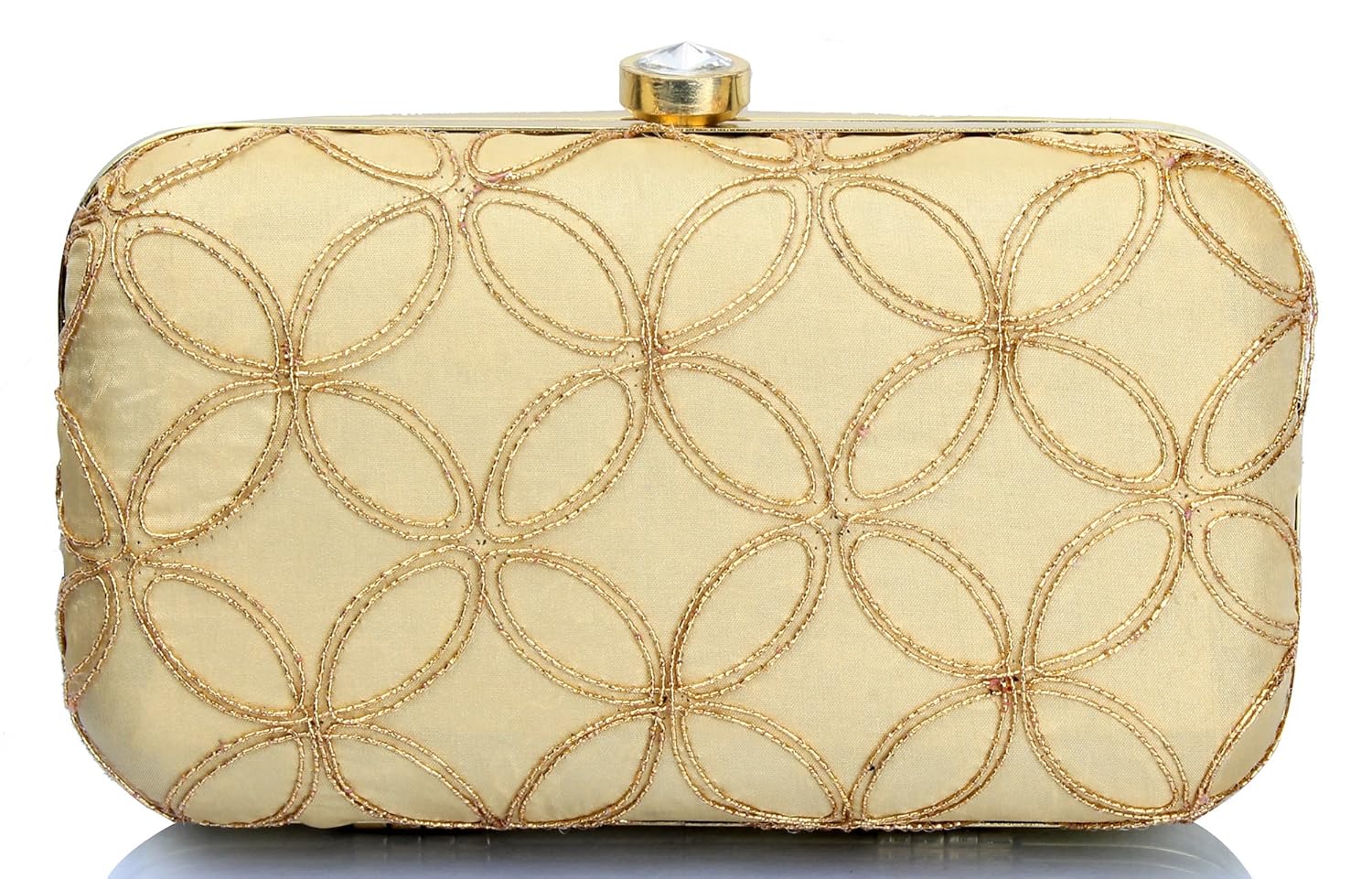 mammon women's bridal clutch with golden sling (bridal-gold-circle)