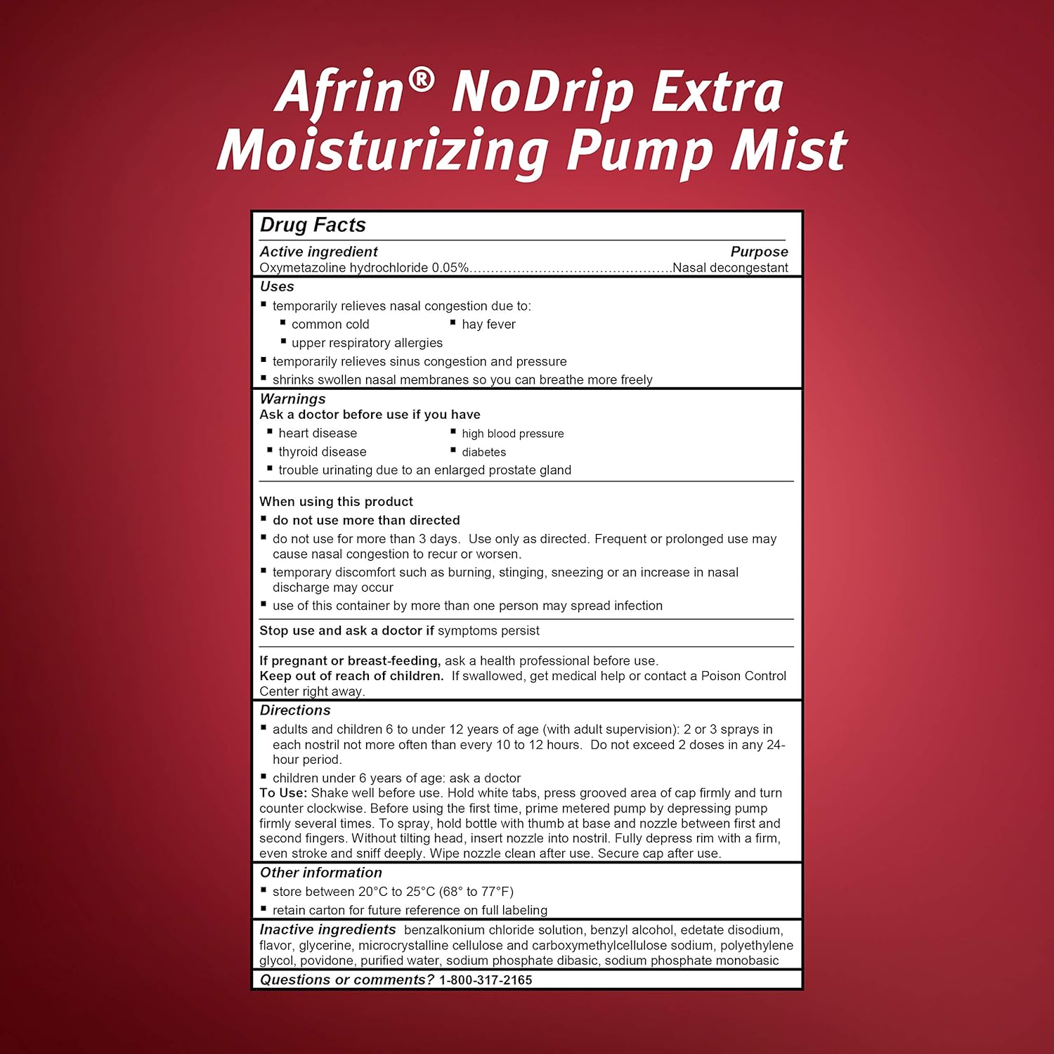 Afrin No Drip Extra Moisturizing 12 Hour Nasal Congestion Relief Pump Mist - 15 mL: Health & Personal Care