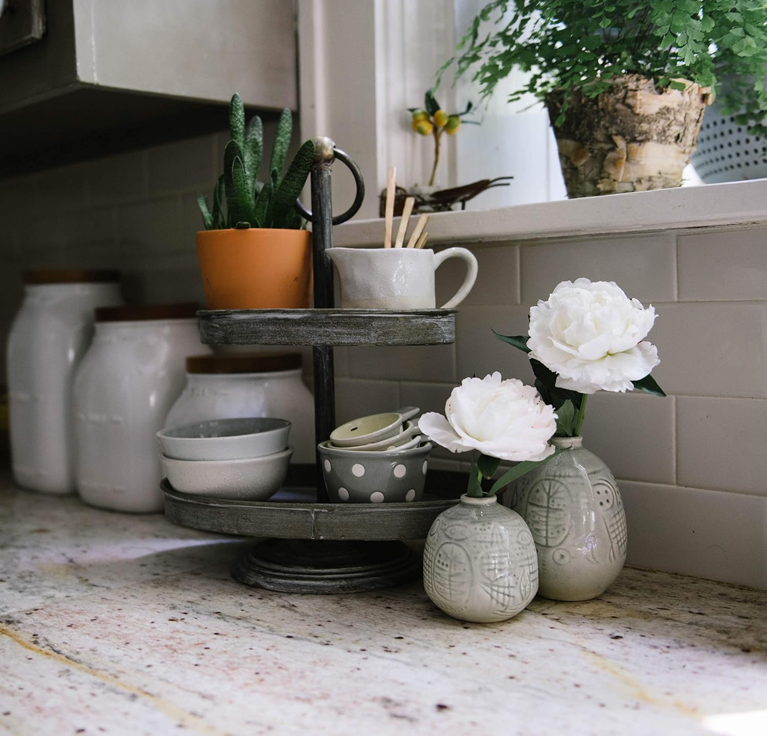Creative Co-op Decorative Metal Oval Two Tier Tray with Rustic Copper Finish: Home & Kitchen