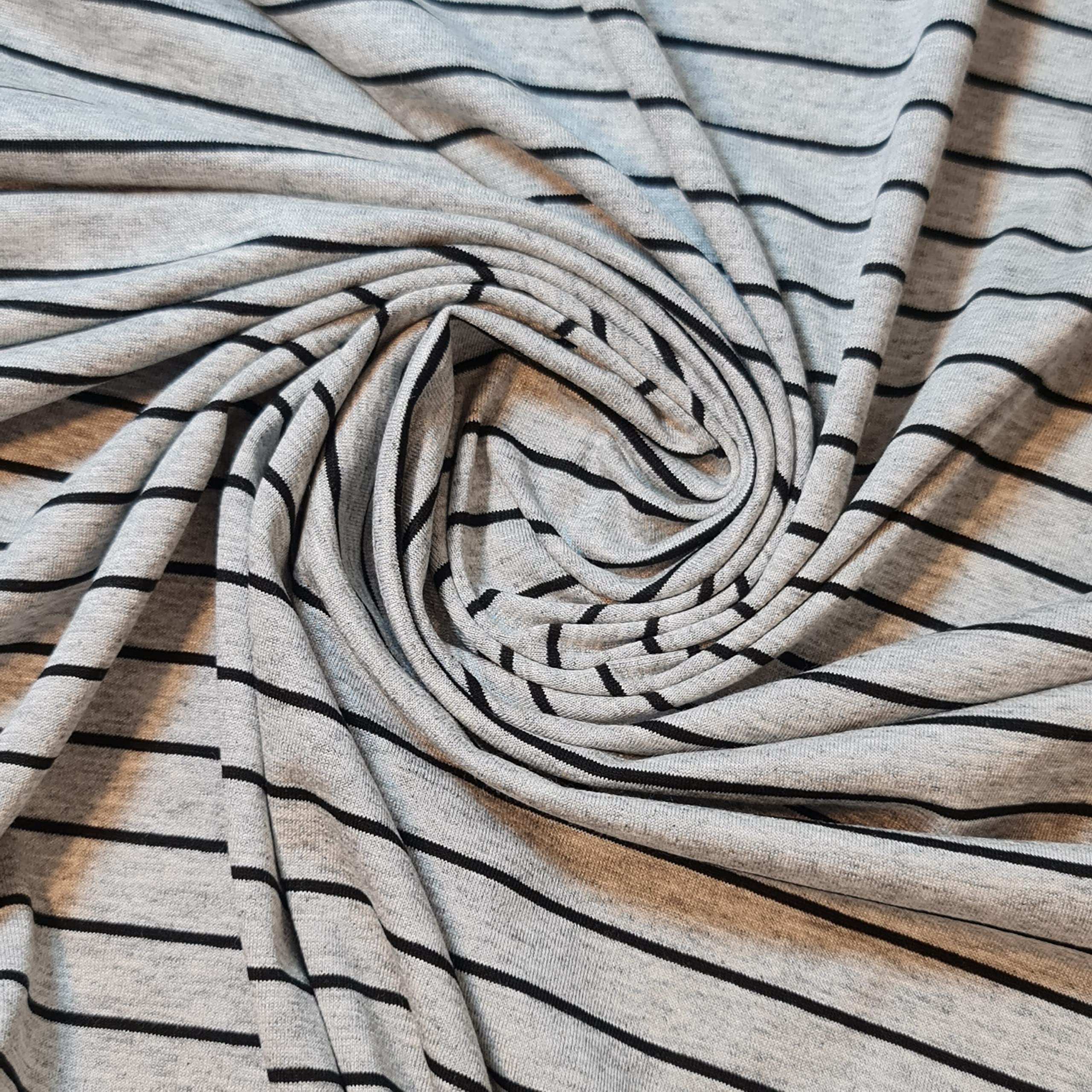 Soft Printed Cotton Jersey Stretch Knit Fabric – Ideal for T-Shirts, Babywear, Dressmaking & Crafts | 58" (150cm) Wide | Sold Per Meter (Pre-Cut) (Grey Black Pinstripe)