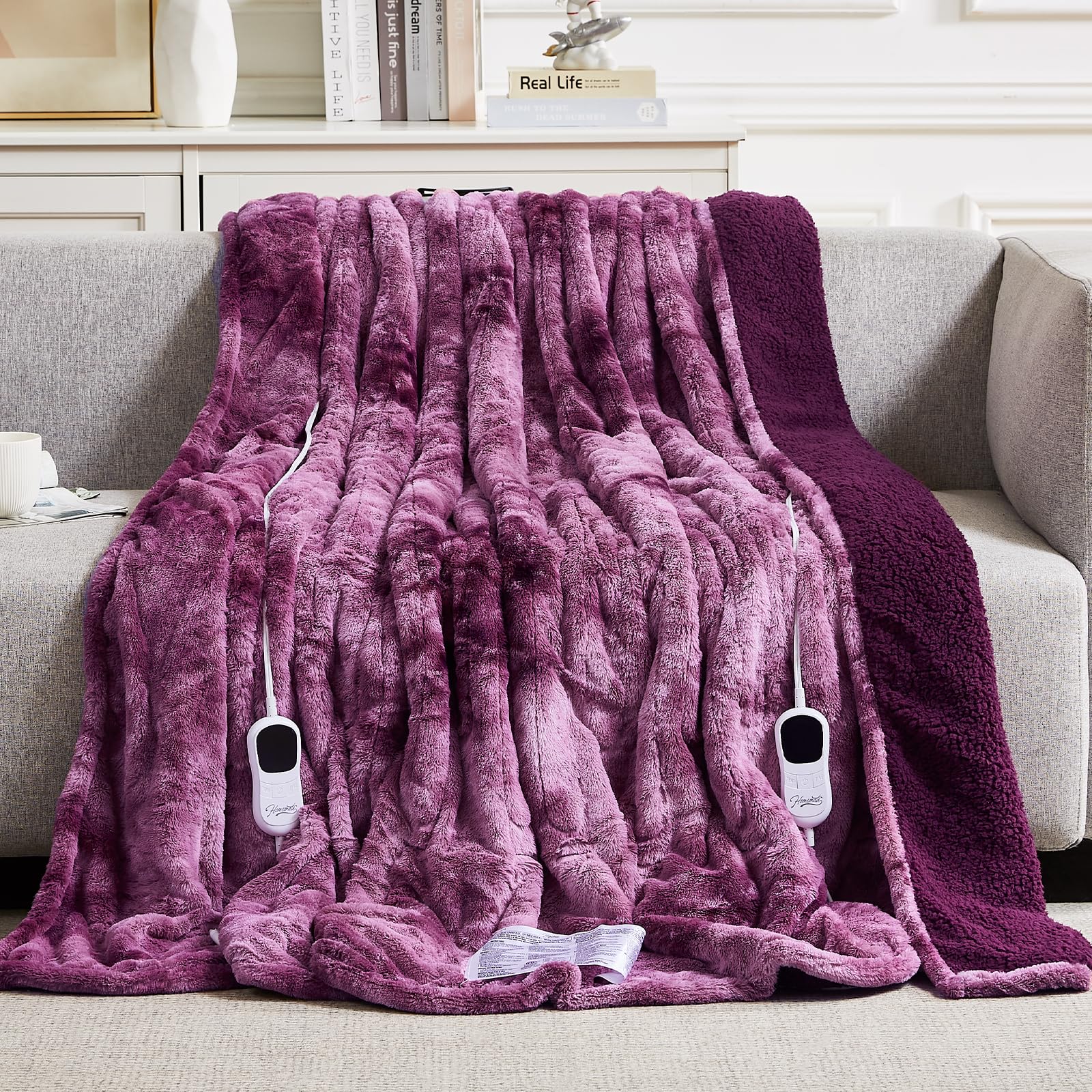 Photo 1 of Homemate Electric Heated Blanket Queen Size - 84"x90" Heating Blanket Queen Size Dual Control 1/2/4/6/8 Hours Auto-Off 10 Heat Level Over-Heat Protection Luxury Faux Fur Sherpa ETL Certification