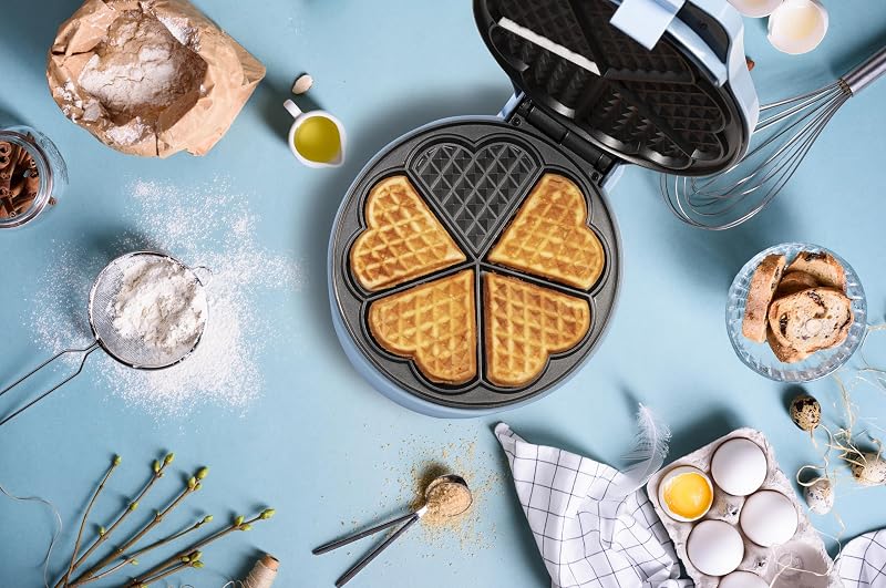 Waffle Maker, piastra per waffle a forma di cuore, macchina per waffle con antiaderente & indicatoro luminso, collezione Sweet Dreams, 700 watt, colore: Blu