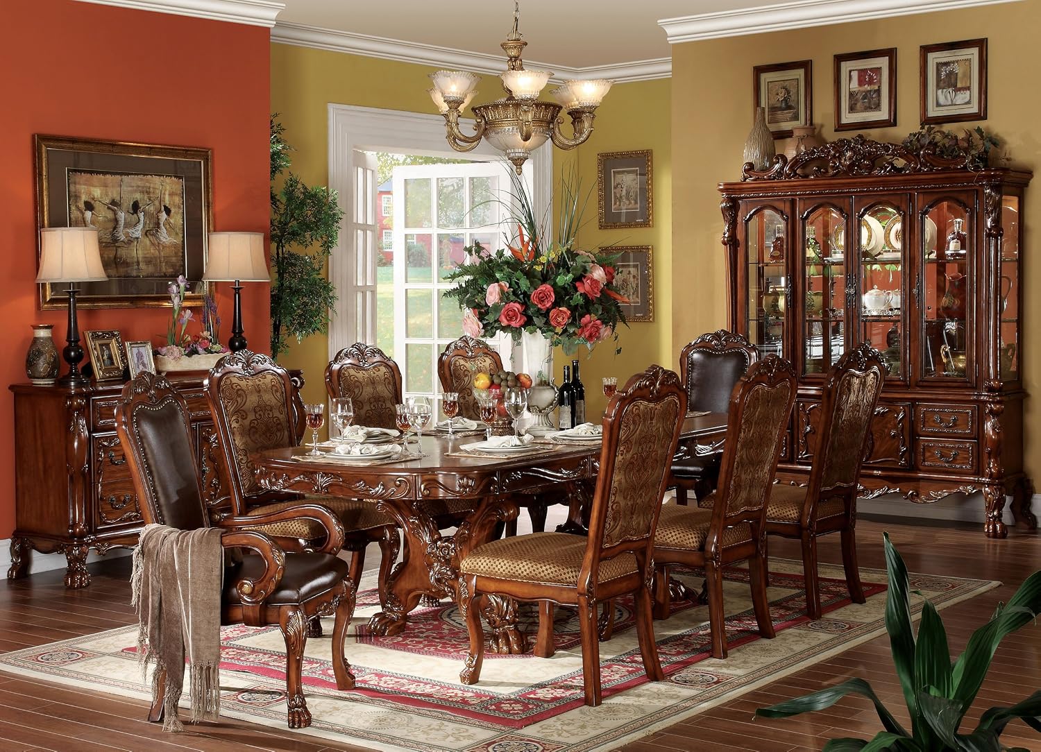 Amazoncom ACME Dresden Cherry Oak Dining Table With Double