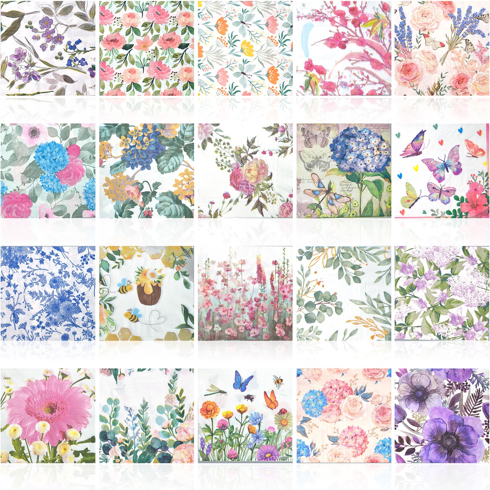 LSYAHCYY 20 Pack Assorted Floral Napkins Decoupage Decorative, Decoupage Napkins Cocktail Decorative Paper for Birthday Party Beautiful Gorgeous, 20 styles of decorative paper (Style 4)