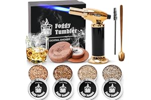 FOGGY TUMBLER Cocktail Smoker Kit with Torch and Four Wood Chips - Old Fashioned Drink Smoker Infuser Kit for Bourbon, Whiskey, Gift for Men, Boyfriend, Husband, Dad (No Butane) (Sapele Wood)