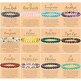 SONNYX 12 Pcs Crystal Stone Bracelets for Women Men Semi-Precious Gemstone Bracelets 8mm Stone Beaded Bracelets Round Beads Stretch Bracelet Jewelry