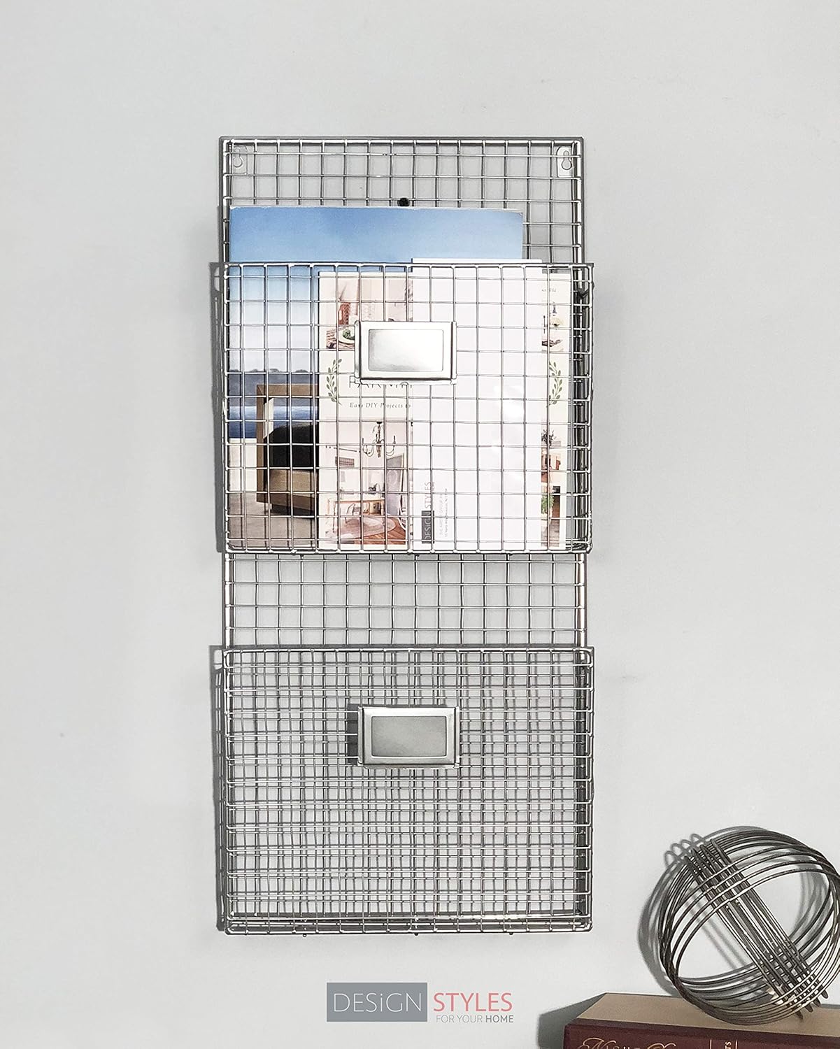 Designstyles Black Metal Wall Double File Holder: Home & Kitchen