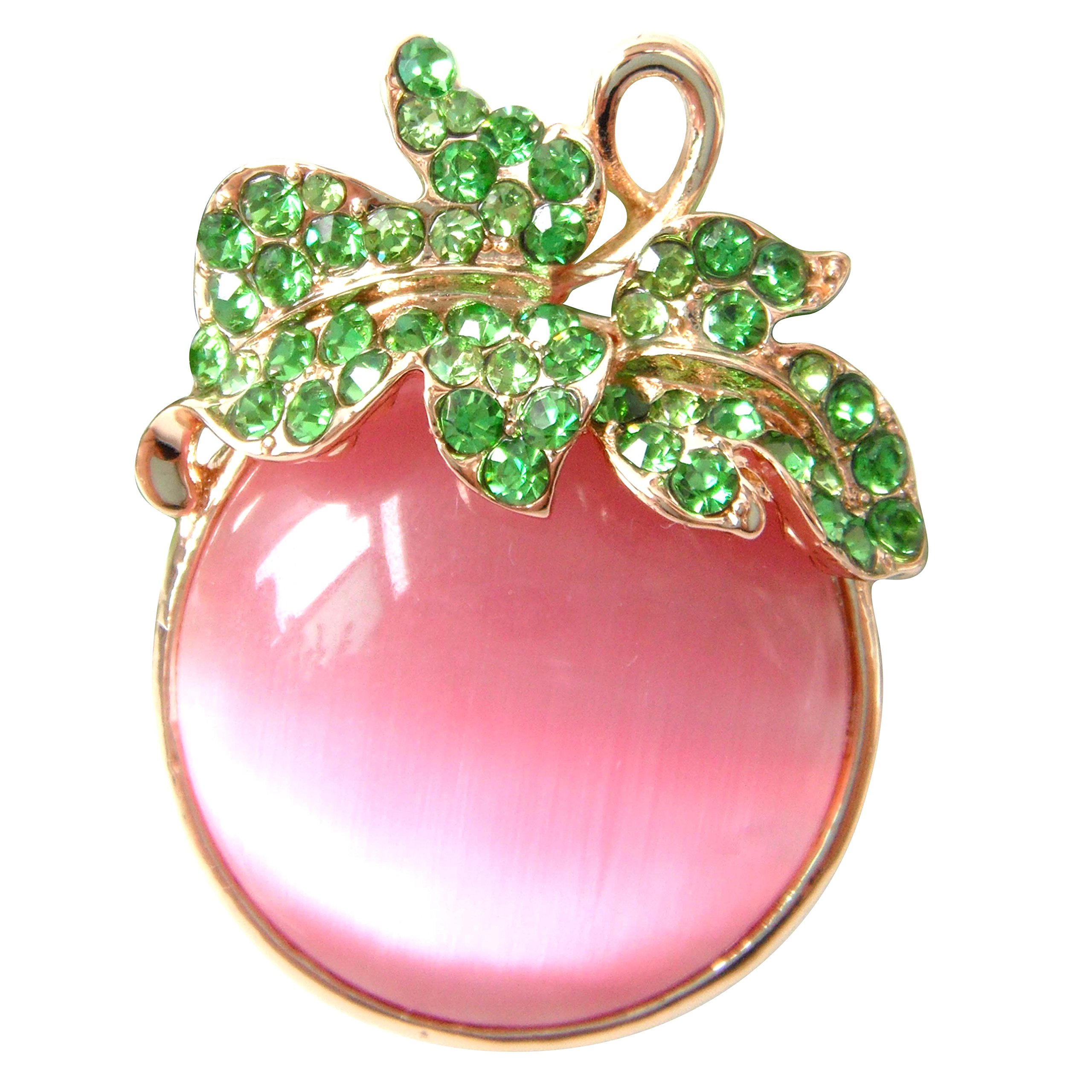 Navachi 18k Gold Plated Leaves Fruit Tomatoes Pink Opal Rattan AE7992b Green Crystal Brooch Pins