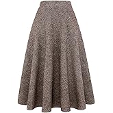 IDEALSANXUN Womens Plaid Wool Skirts Elastic Waist A-Line Pleated Tartan Long Skirts