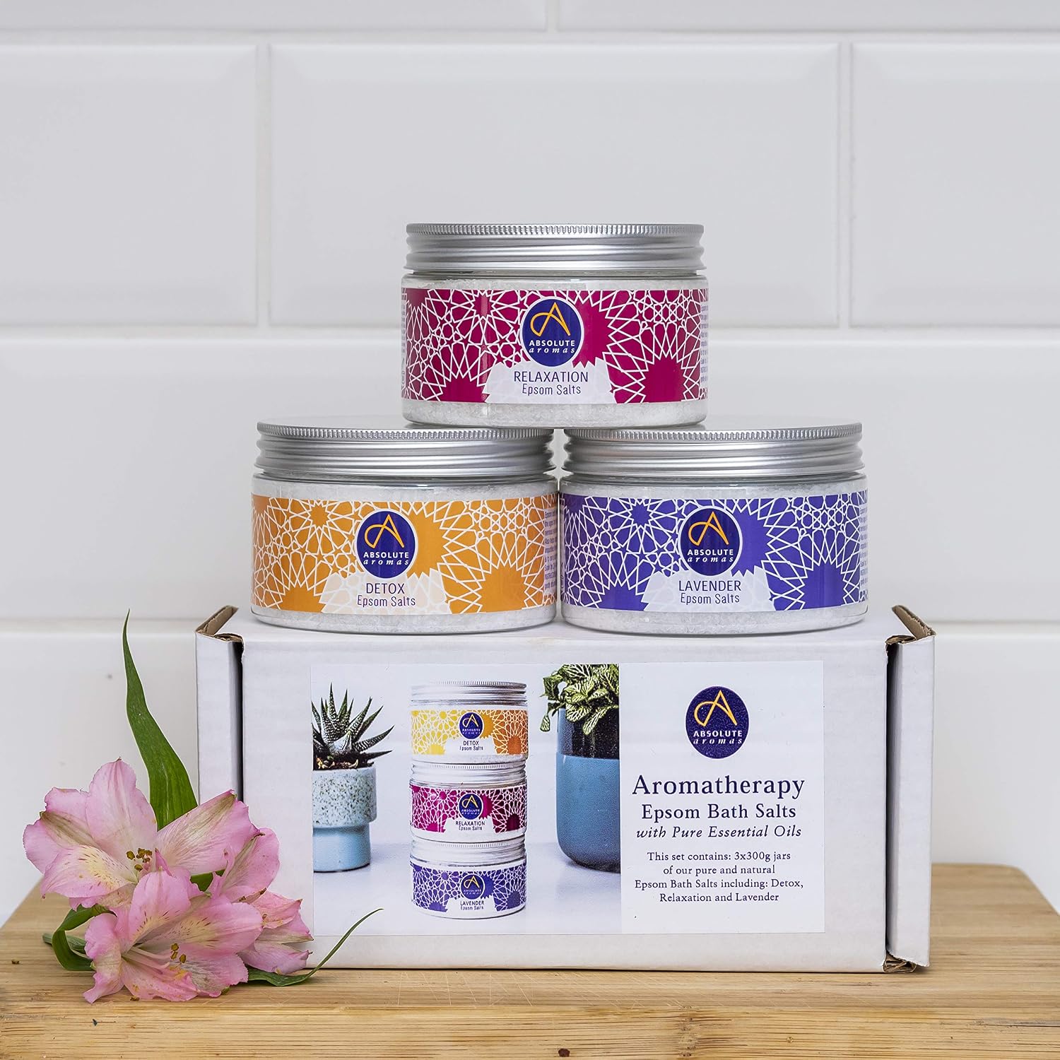 Absolute Aromas Relax & Revitalise Epsom Bath Salts Gift Set, 3 x 300g Lavender, Detox and Relaxation - Image 3