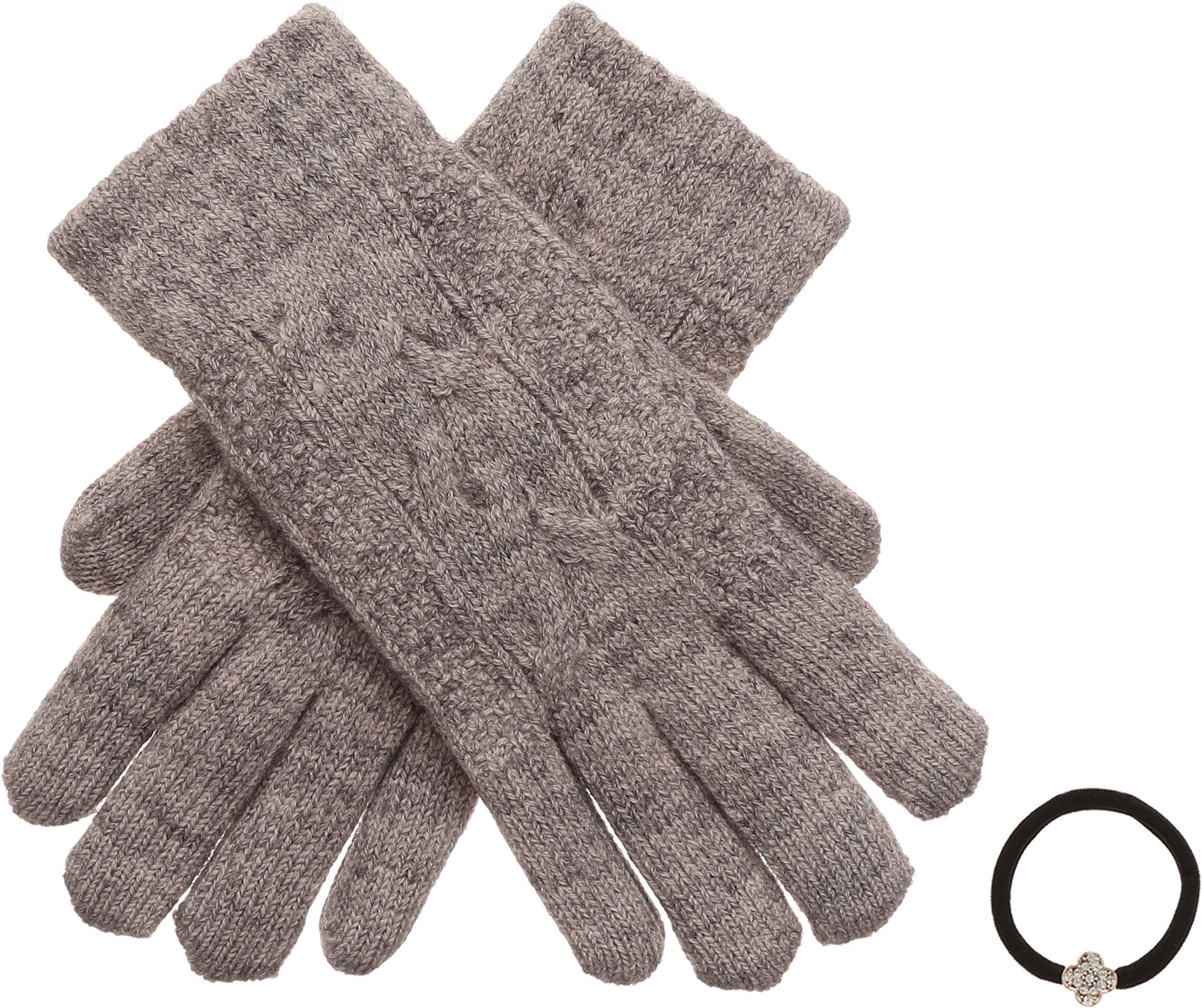 Women's Winter Premium Soft Knit Warm Faux Fur Lining Gloves with Hair Tie