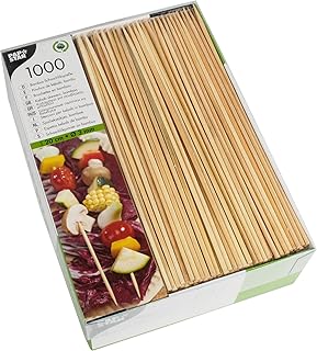 Papstar Schaschlikspieße / Holzspieße (1000 Stück) 20 cm, Durchmesser 0.3 cm, Naturholzspieße aus Bambus, einseitig spitz, flache Seite zum Greifen, für Partys/Grillfeste in Pappbox, #16658