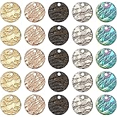 PH PandaHall 50pc 5 Colors 10.5mm Stainless Steel Flat Round Pendants, Blank Message Word Tag Pendants Round Charms with Textured Pattern for Bracelet Earring JewelryGift Making