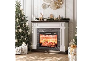 LGHM 44" Electric Fireplace with Mantel, Freestanding Wood Stove Heater, Realistic 3D Dancing Flame Effect and Stacked Stone Surround, Remote Control Timer for Living Room, Bedroom