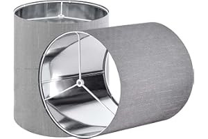 GO&SO GOSO Tall Drum Lamp Shades Set of 2 Gray Small Faux Silk Lamp Shade for Table Lamps-9.8" Top x 9.8" Bottom x 10.8" High(Spider) Mirror Lampshade Replacement Modern Rustic-Easy Assembly-Art Decor