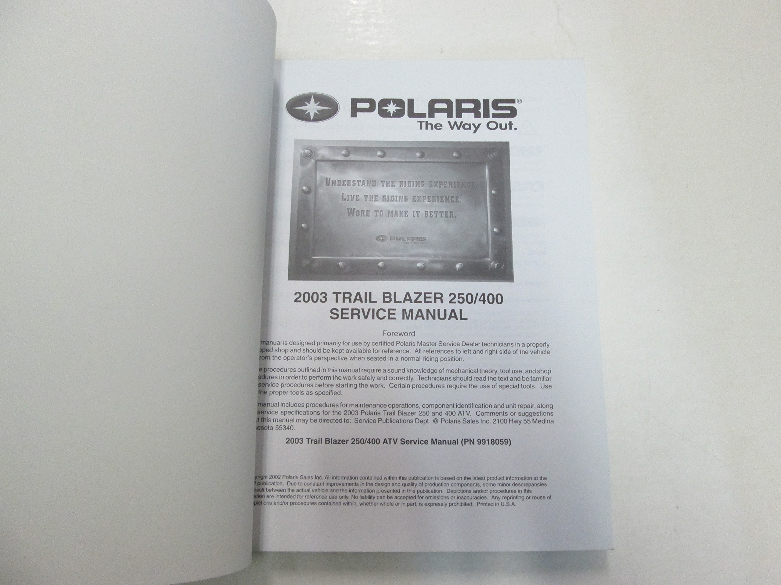 2003 Polaris Trail Blazer 250 400 Service Repair Shop Manual MINOR STAINS  OEM 03: Polaris: Amazon.com: Books