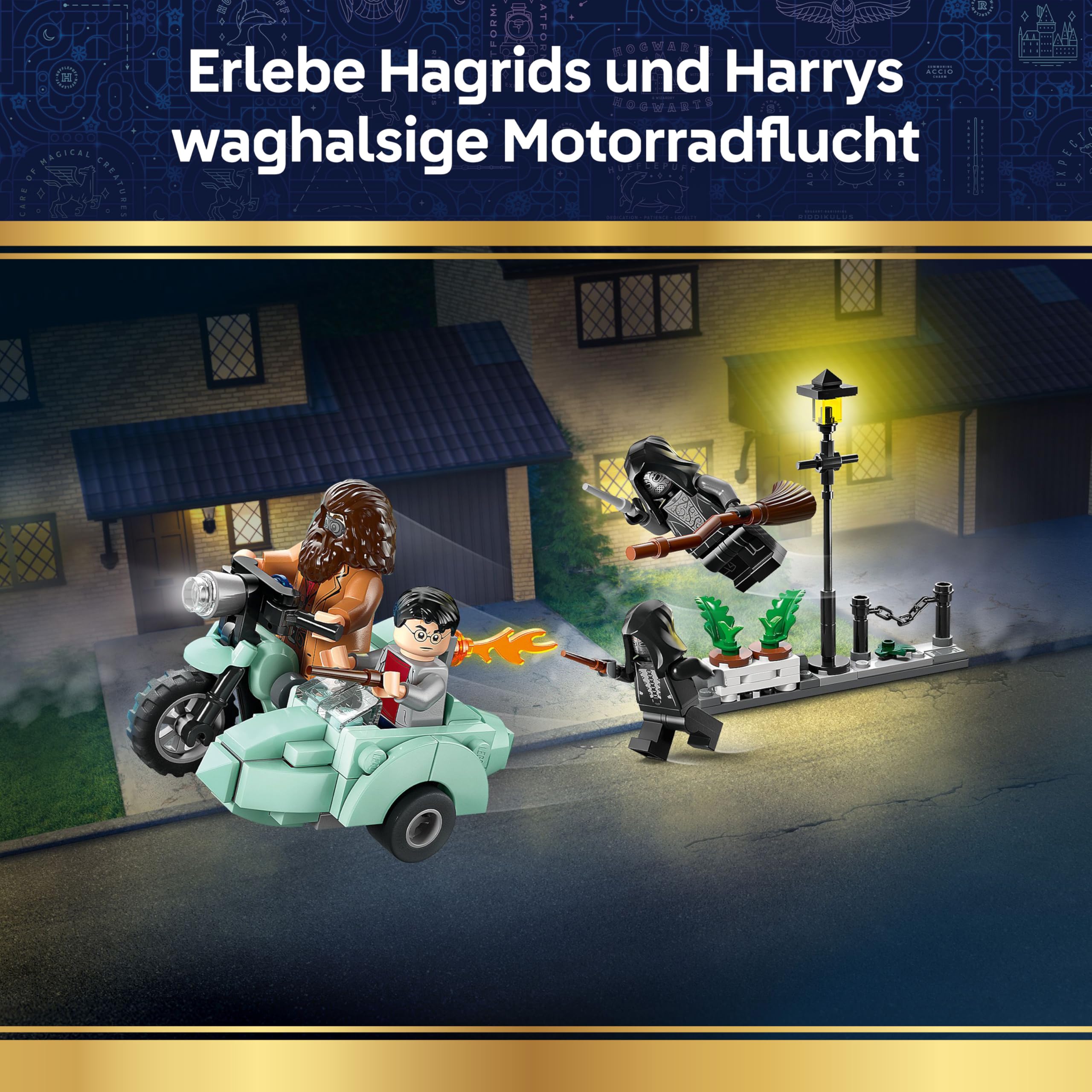 LEGO Harry Potter Hagrids und Harrys Flucht aus dem Ligusterweg - Motorrad Spielzeug mit 4 Minifiguren - 2 Todesser, eine Straßenszene - Geschenk für Mädchen, Jungen und Fans ab 8 Jahren - 76459 2