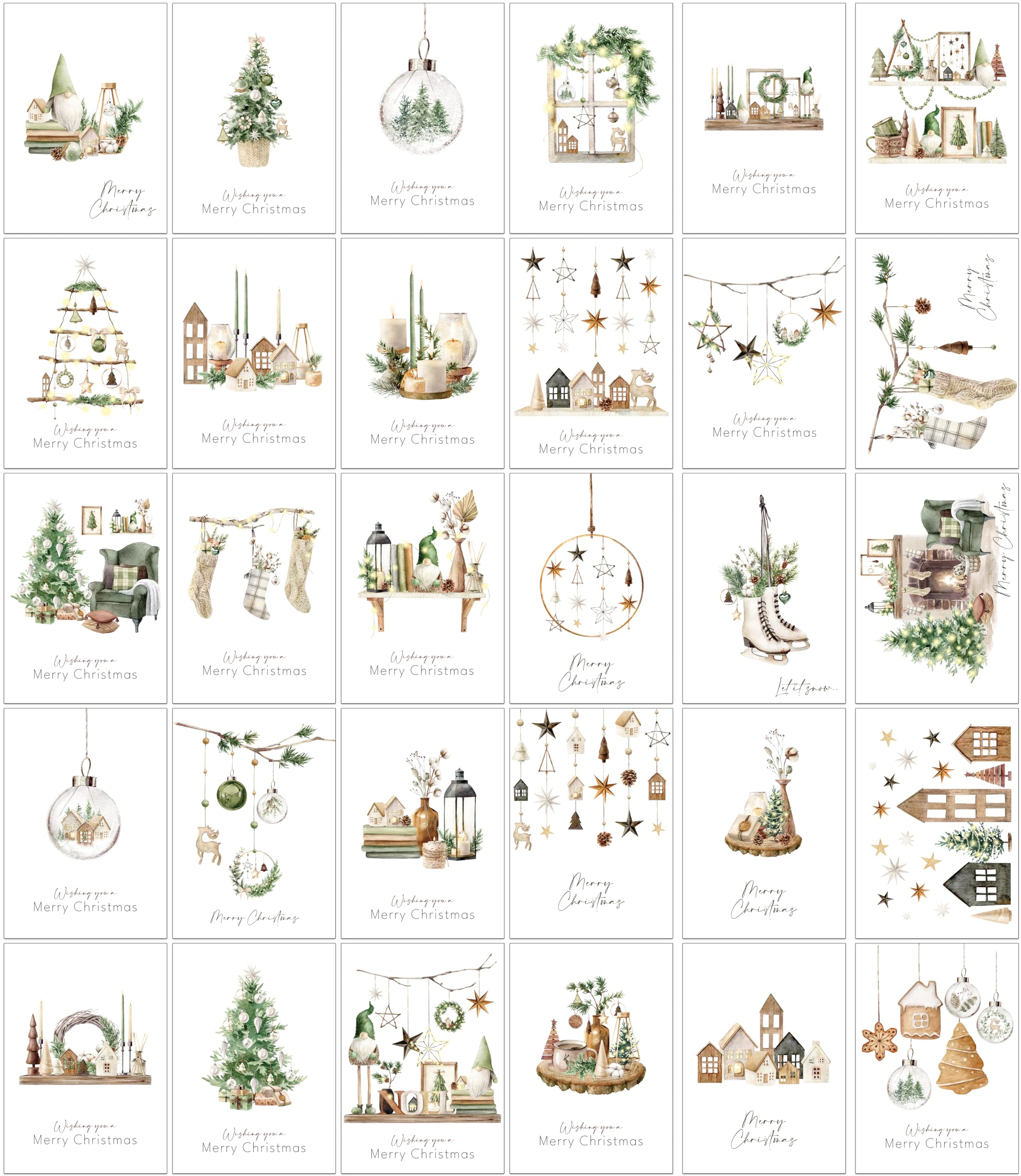 30 Eco Friendly Traditional Christmas Cards with Envelopes