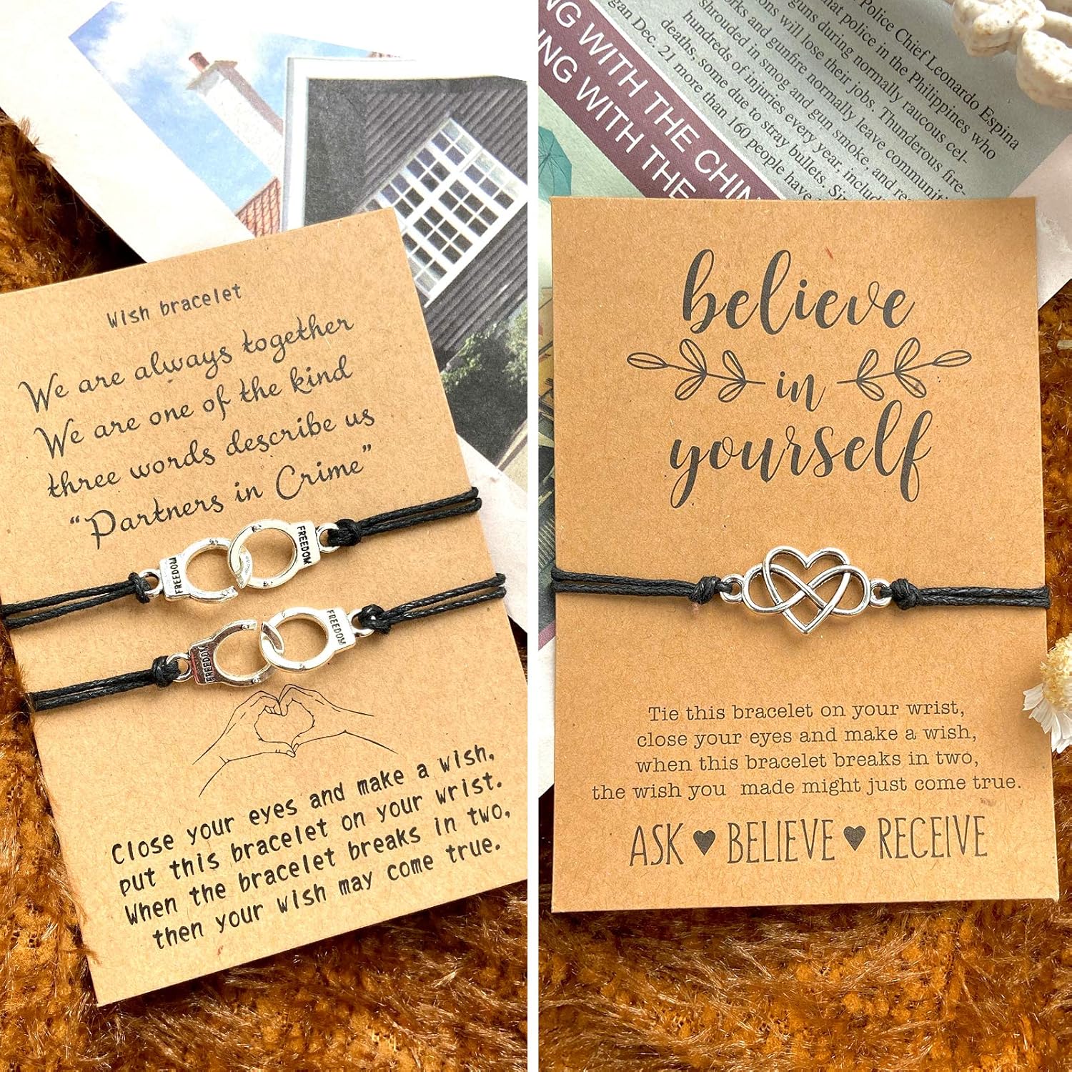 17 MILE 12-18 Pcs Friendship Matching Bracelets Set for Women Promise Wish Card Jewelry Gifts for Best Friends/Family/Couple: Jewelry