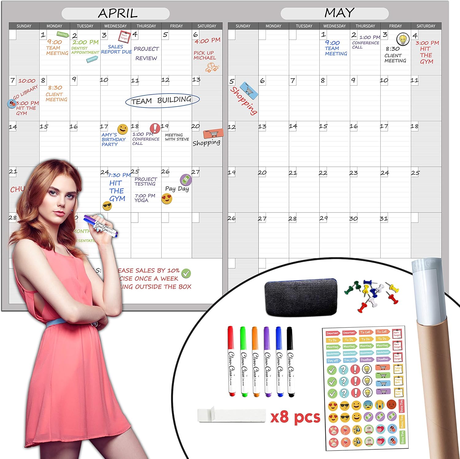 X Large Dry Erase Wall Calendar - 36