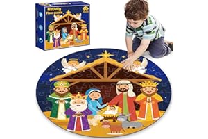 LARCHIO Nativity Scene Floor Puzzles for Kids Age 4-8, 70pcs Large Christmas Nativity Jigsaw Puzzles Educational Kids Puzzles Ages 3-6 for Kids Boys Girls