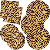 CC HOME Tiger Pattern Birthday Paper Plates Napkins Safari Animal Tiger Disposable Tableware Set Party Supplies Jungle Theme Dinnerware Serves 24 Guests for Audlts Kids Baby Shower Birthday 88PCS