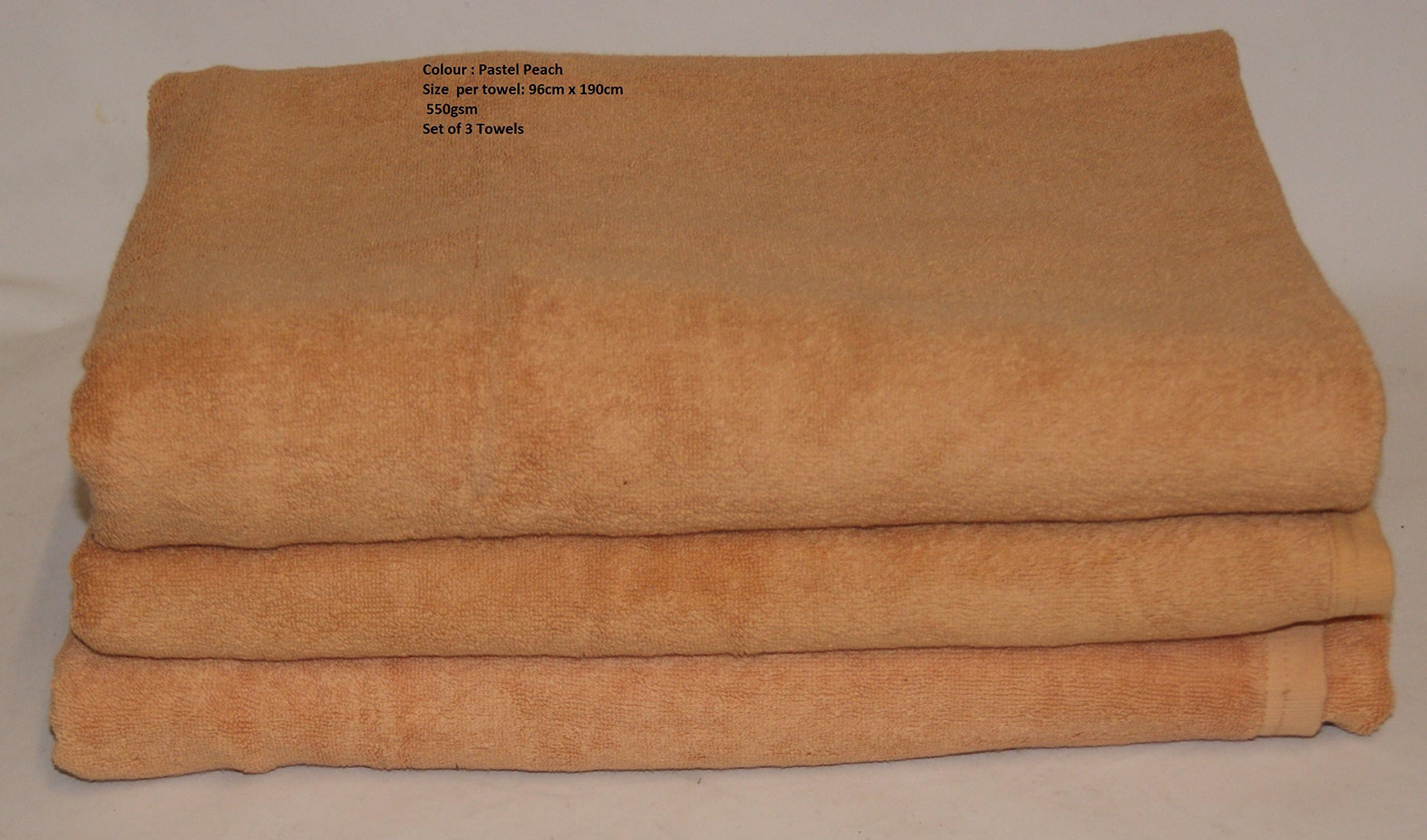 3 Piece X Large Pastel Peach Jumbo Beach Towels Set size approx 96cm x 190cm 100% cotton 550GSM