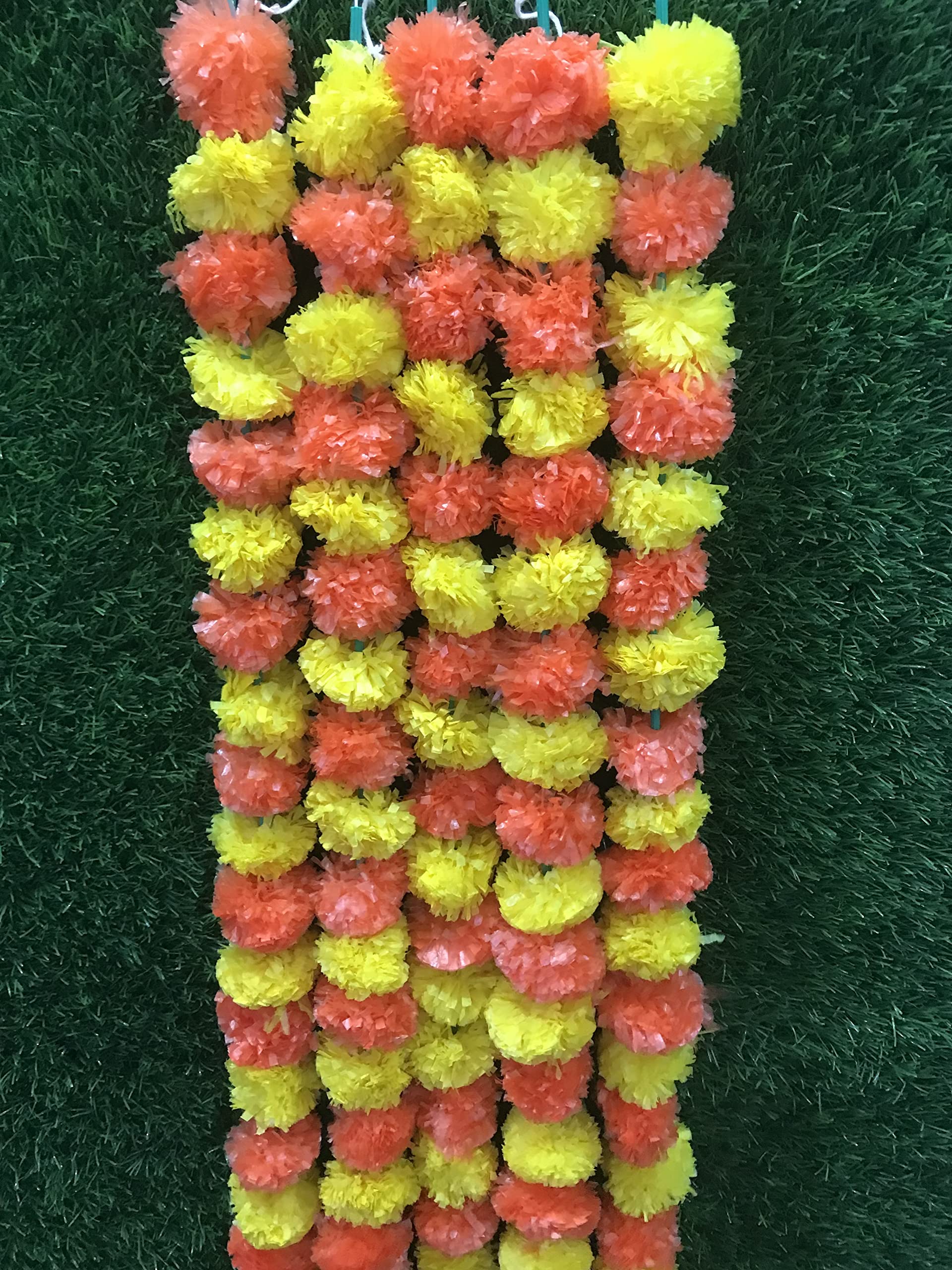 5 PC - 5 feet Marigold Garland |Indian/American Wedding Party Mantle Decoration, Faux Wedding Garland, Diwali Decoration, Haldi Mehndi,Spring Bush Floral! (Dark Orange and Yellow)