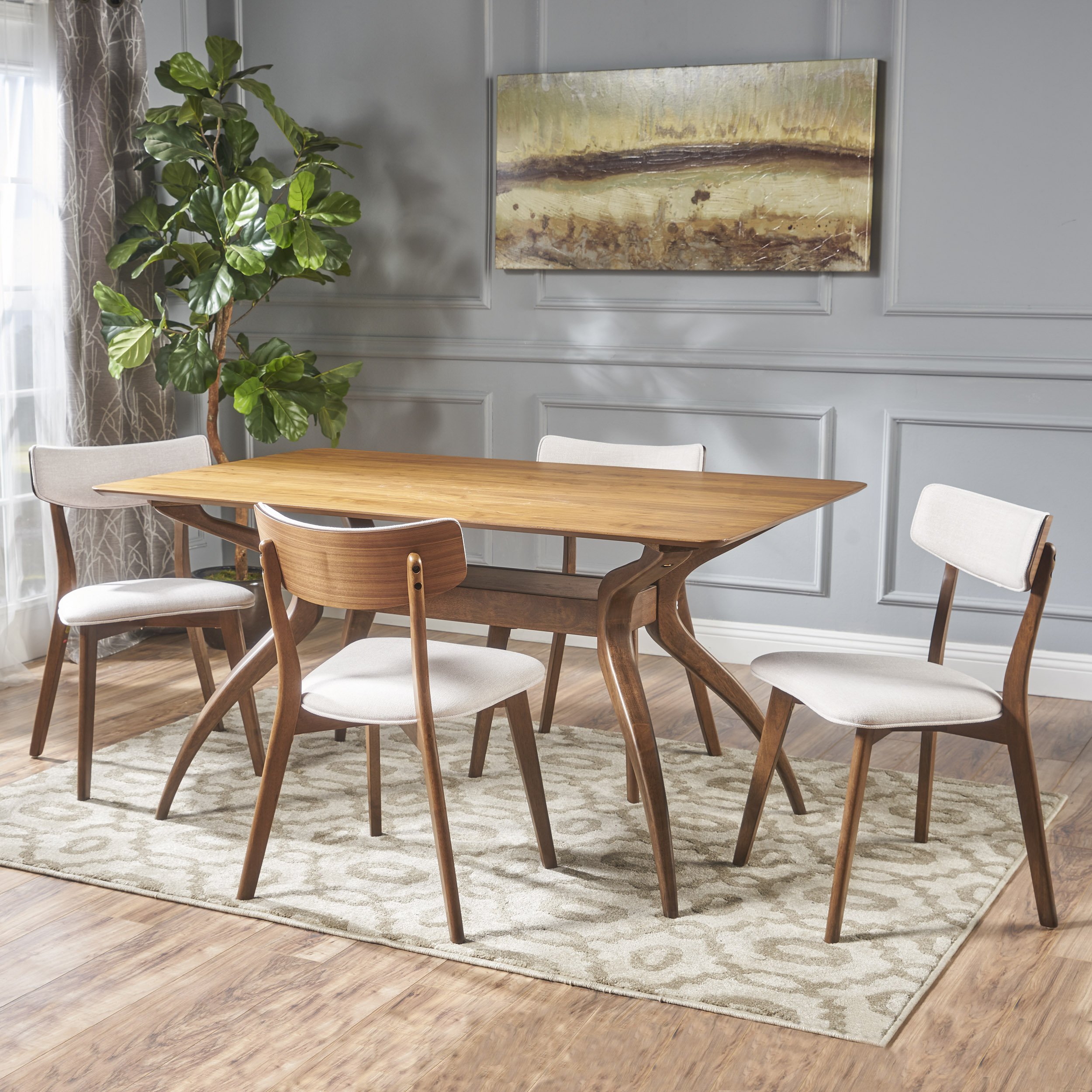 Christopher Knight Home Nerron Mid Century Finished Wood Dining Table Natural Walnut/Light Beige