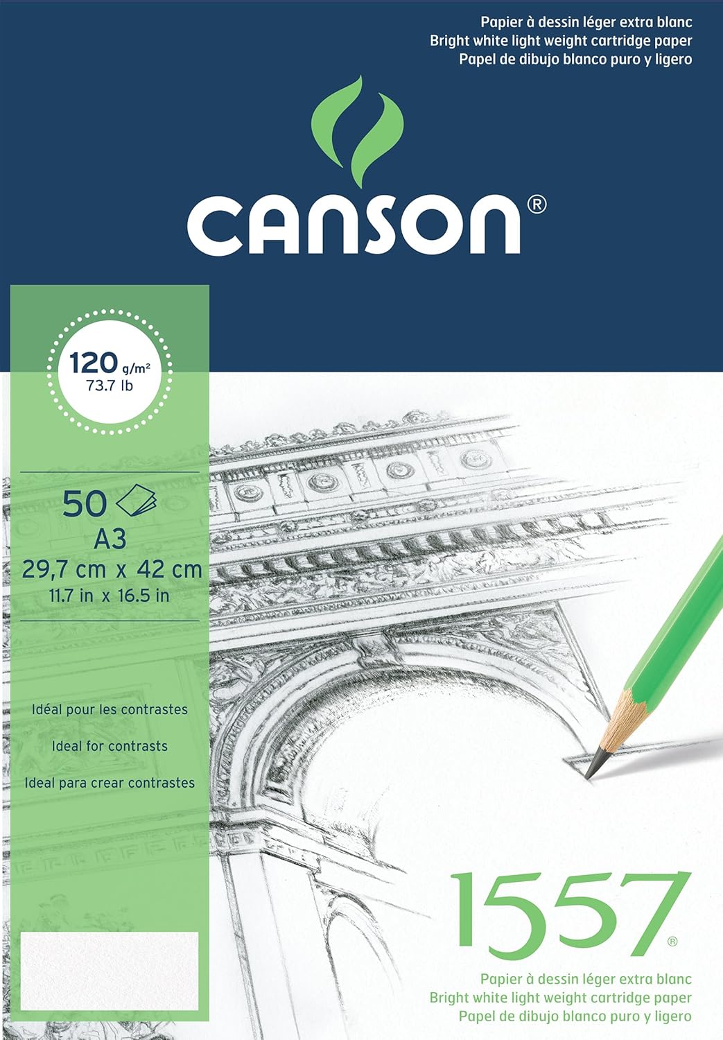 Canson 1557 A3 pad Including 50 Sheets of 120gsm White Cartridge Drawing Paper Amazon.co.uk