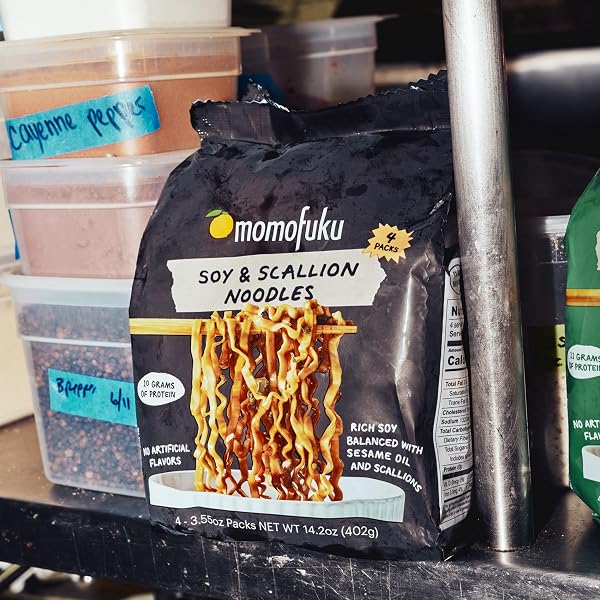 MOMOFUKU SOY & SCALLION RAMEN NOODLES BY DAVID CHANG, 4 PACK OF RESTAURANT QUALITY INSTANT NOODLES NOW WITH MORE SAUCE & 10G OF PROTEIN