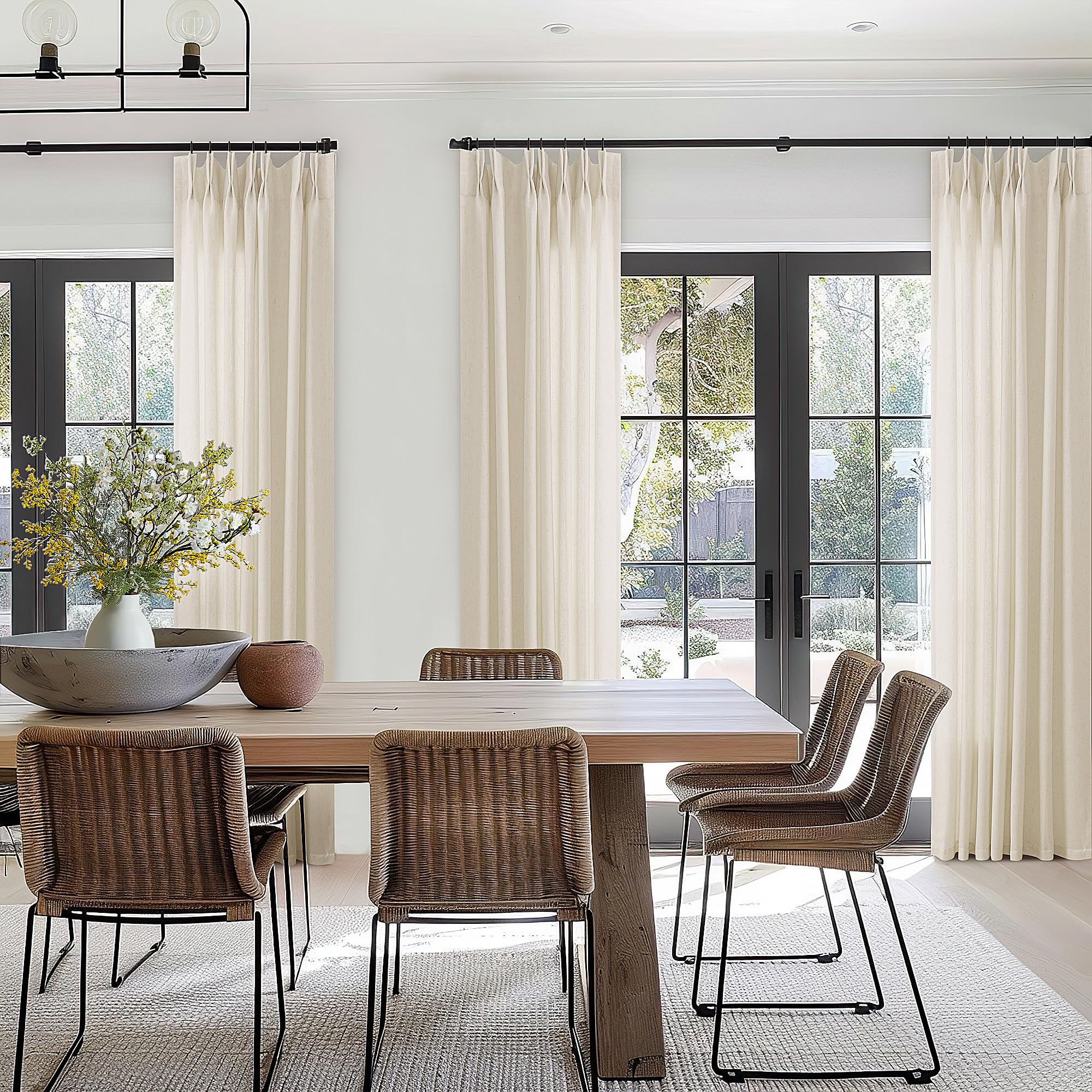 Photo 1 of Cream Beige Linen Curtains 96 Inches Long Memory Shape Trained Pinch Pleated Curtain for Living Room with Hooks Rings Back Tab Pinch Pleat Sand Color Drapes 96 Inch Length for Boho Bedroom 1 Panel