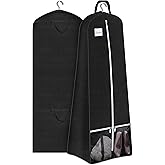 SLEEPING LAMB 72'' Bridal Wedding Gown Dress Garment Bag 15'' Gusseted Garment Cover Shoe Pockets Travel Garment Storage Bag for Prom, Evening Gowns, Black