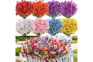 SHareconn 20 Bundles Artificial Flowers Outdoors Decoration, Fake Silk mums Eucalyptus Realistic UV Resistant Faux Plants for