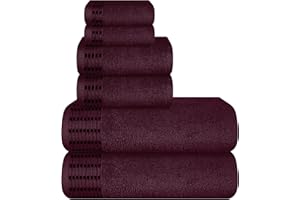 MALLONI HOME Ultra Soft 6 Pack Cotton Towel Set, Contains 2 Bath Towels 28x55 inch, 2 Hand Towels 16x24 inch & 2 Wash Coths 12x12 inch, Ideal Everyday use, Compact & Lightweight - Burgundy