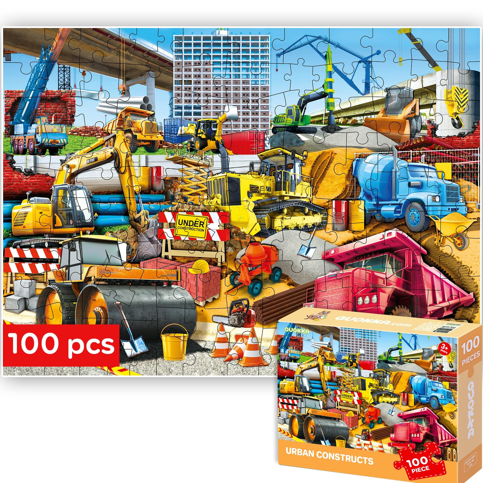 QUOKKA 100 Piece Jigsaw Puzzles For Children - Kids Puzzles For 3 4 Year Olds - Realistic Jigsaws for Children Age 5 6 - Toy for Learning Cars - Boys and Girls Game Gift 7 8
