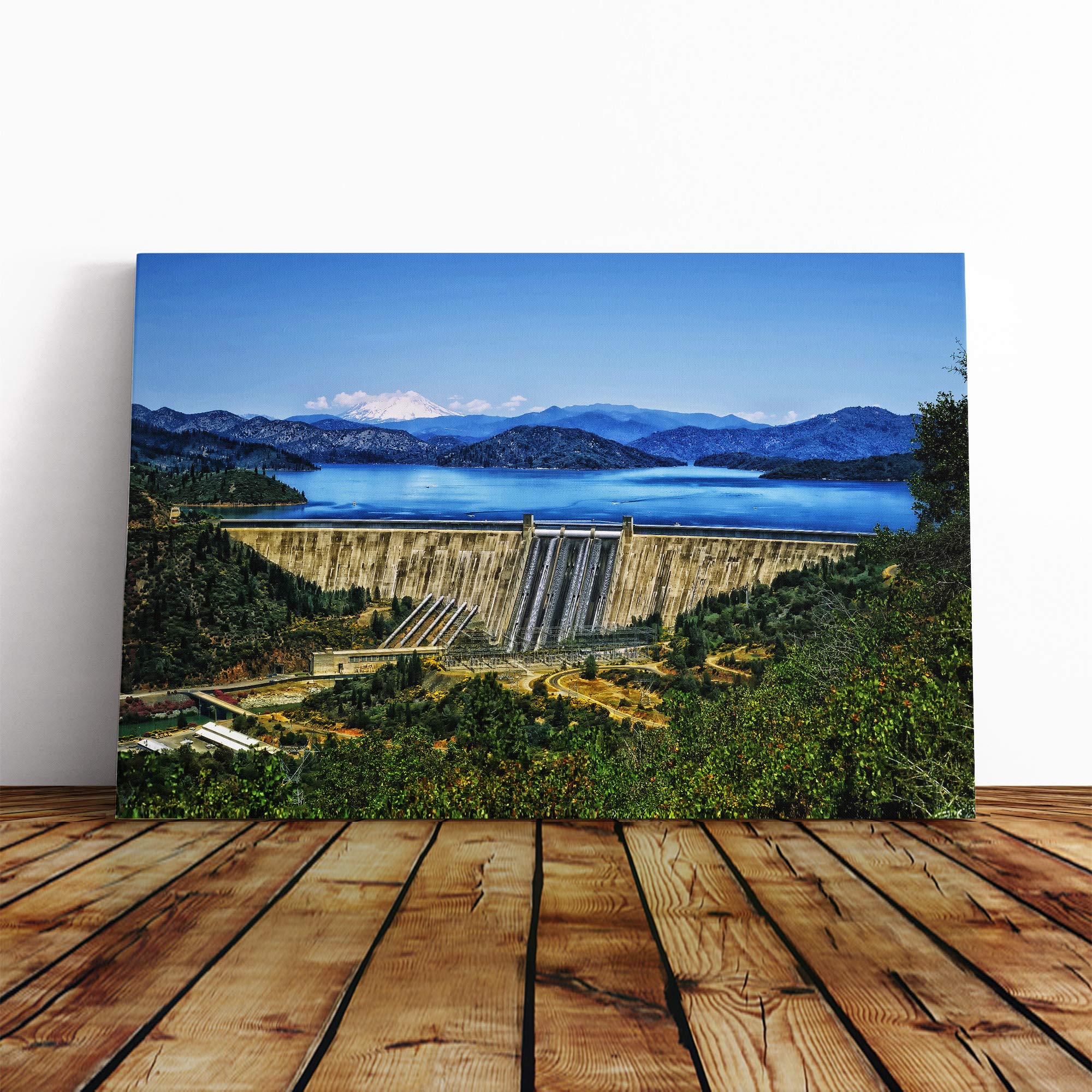 Mountains and Fontana Dam North Carolina Canvas Print | Gallery Wrapped 30mm Frame Wall Art | 20x14 inches | Ready to Hang | Contemporary Landscape Picture | Living Room Bedroom Lounge Office
