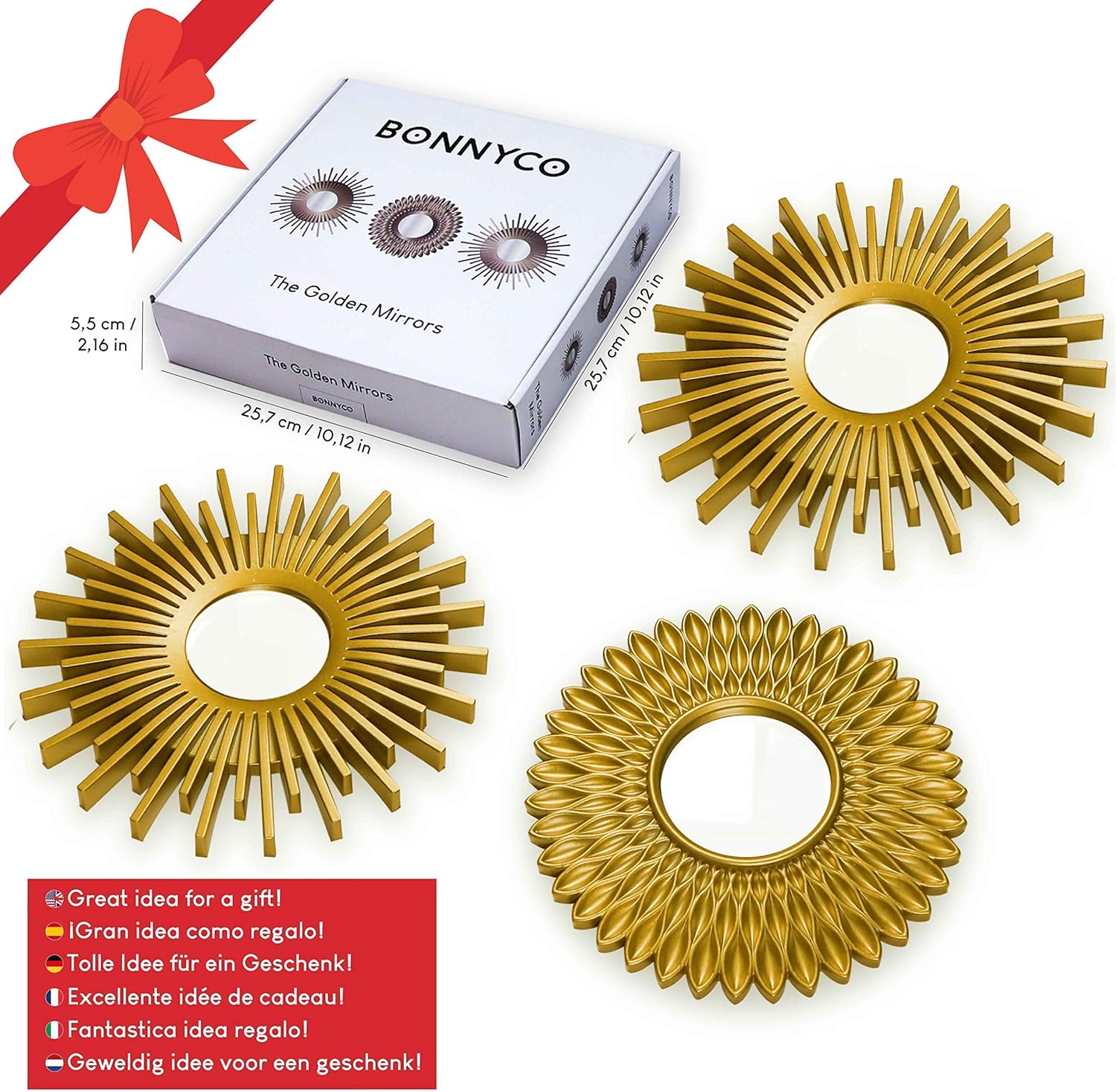 Gold Mirrors for Wall Pack of 3 - BONNYCO | Wall Mirrors for Room Decor & Home Decor | Gold Round Mirrors for Wall Decor | Circle Mirrors Modern Wall Decor Gifts for Women & Moms | Decorative Mirrors: Kitchen & Dining