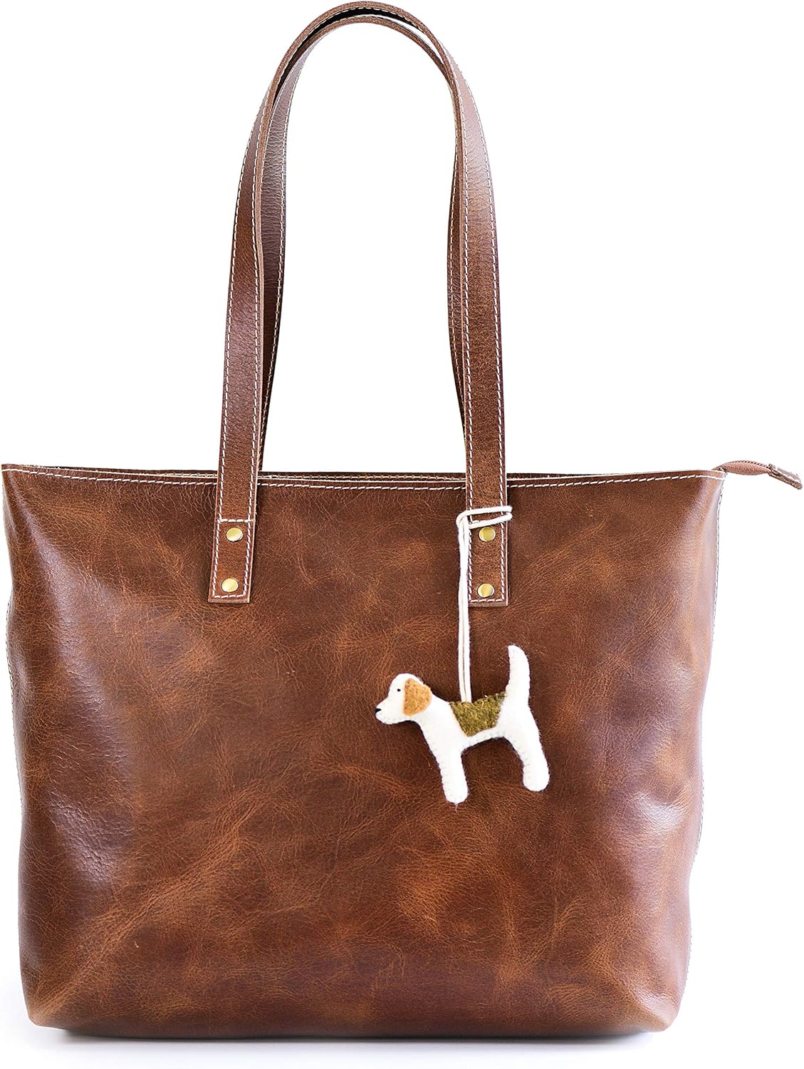 Vintage Genuine Leather Tote Bag for Women with Zipper